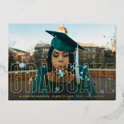 Gold Foil Foto Afstuderen volledige bekendmaking Folie Uitnodiging (Voorkant)