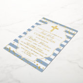 Gold Foil Foto Dusty Blue Stripes First Community Folie Uitnodiging (Gedraaid)
