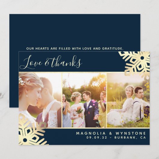 Gold Foil Foto Snowflake Wedding Bedankkaart (Voorkant / Achterkant)