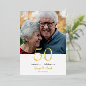 Gold Foil Foto Wedding Jubileum Party Folie Uitnodiging (Staand Voorkant)