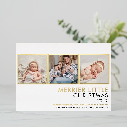 Gold Foil Fotokerstfeest aankondiging (Staand Voorkant)