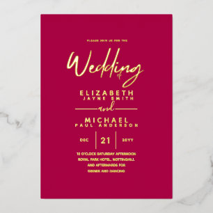 GOLD FOIL Frambozenjam Modern All-in-1 Huwelijk Folie Uitnodiging