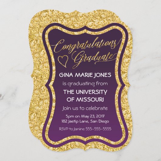 Gold Foil Gefeliciteerd Afstuderen Uitnodiging (Voorkant / Achterkant)