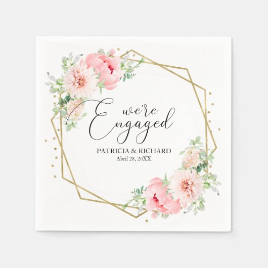 Gold Foil Geometric Blush Floral Verloving Servet (Voorkant)