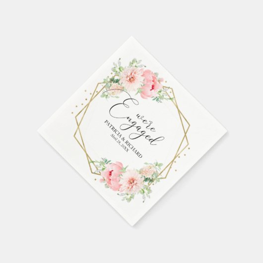 Gold Foil Geometric Blush Floral Verloving Servet (Hoek)
