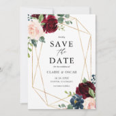 Gold Foil Geometric Burgundy Floral Lijst Herfst Save The Date (Voorkant)
