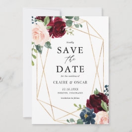 Gold Foil Geometric Burgundy Floral Lijst Herfst Save The Date