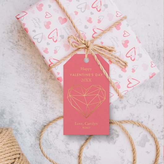 Gold Foil Geometric Heart Valentijnsdag Cadeaulabel