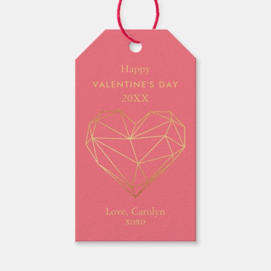 Gold Foil Geometric Heart Valentijnsdag Cadeaulabel (Voorkant)