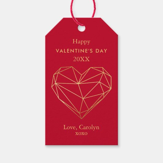 Gold Foil Geometric Heart Valentijnsdag Cadeaulabel (Voorkant)