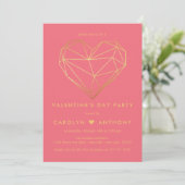Gold Foil Geometric Heart Valentijnsdag Party Kaart (Staand voorkant)