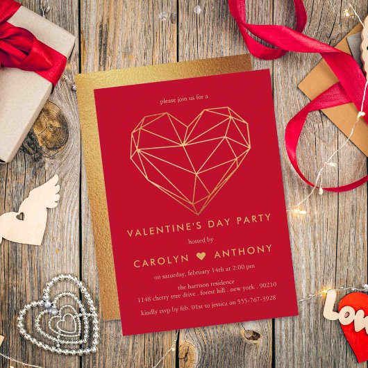 Gold Foil Geometric Heart Valentijnsdag Party Kaart