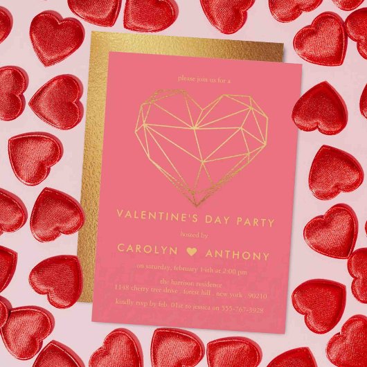 Gold Foil Geometric Heart Valentijnsdag Party Kaart