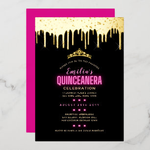 Gold Foil Girly Pink 15e verjaardag Quinceanera Fo Folie Uitnodiging