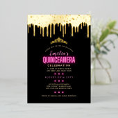 Gold Foil Girly Pink 15e verjaardag Quinceanera Folie Uitnodiging (Staand Voorkant)