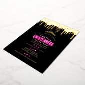 Gold Foil Girly Pink 15e verjaardag Quinceanera Folie Uitnodiging (Gedraaid)