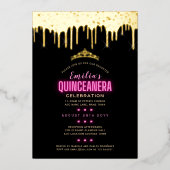 Gold Foil Girly Pink PHOTO Birthday Quinceanera Folie Uitnodiging (Voorkant)