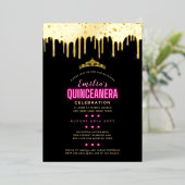Gold Foil Girly Pink PHOTO Birthday Quinceanera Folie Uitnodiging (Staand Voorkant)