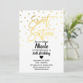Gold Foil Glam Modern Script Sweet 16 Zestien Kaart (Staand voorkant)