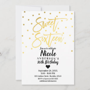 Gold Foil Glam Modern Script Sweet 16 Zestien Kaart