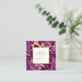 *~* Gold Foil Glam Paarse Marble Modern Chic Girly Vierkante Visitekaartje (Staand voorkant)
