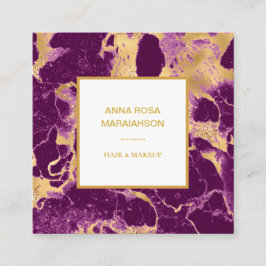 *~* Gold Foil Glam Paarse Marble Modern Girly Luxe Vierkante Visitekaartje
