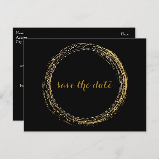 Gold Foil Glamor Circle Save the Date Briefkaart (Voorkant / Achterkant)