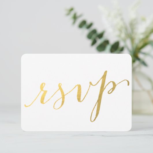 Gold Foil Glamor Gedrukt | RSVP-kaart voor bruilof RSVP Kaartje (Staand voorkant)