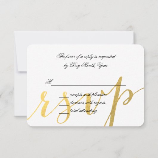 Gold Foil Glamor Gedrukt | RSVP-kaart voor bruilof RSVP Kaartje (Achterkant)