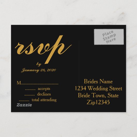 Gold Foil Glamor Wedding RSVP Uitnodiging Briefkaart (Achterkant)