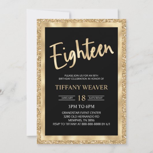 Gold Foil Glitter 18th Birthday Kaart (Voorkant)