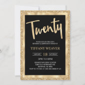 Gold Foil Glitter 20th Birthday Invitation Kaart (Voorkant)