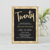 Gold Foil Glitter 20th Birthday Invitation Kaart (Staand voorkant)