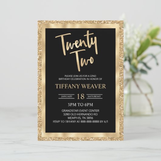 Gold Foil Glitter 22 22e verjaardag Kaart (Staand voorkant)