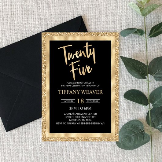 Gold Foil Glitter 25e 25e verjaardag Kaart