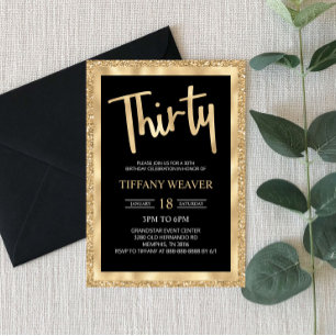 Gold Foil Glitter 30th Birthday Invitation Kaart