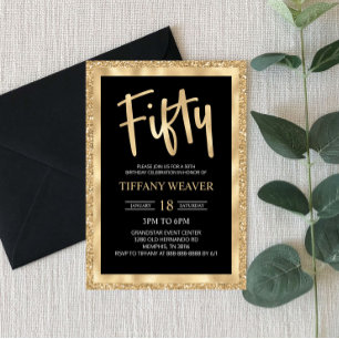 Gold Foil Glitter 50th Birthday Invitation Kaart