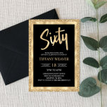 Gold Foil Glitter 60th Birthday Invitation Kaart<br><div class="desc">Dit is een 60e verjaardag-uitnodiging met een gouden glitter en een folie ontwerp. Zwart wit goud glanzend glans gladde glans van het meisje meisjes meisjes jongens 60 60e zestigste zestigste</div>