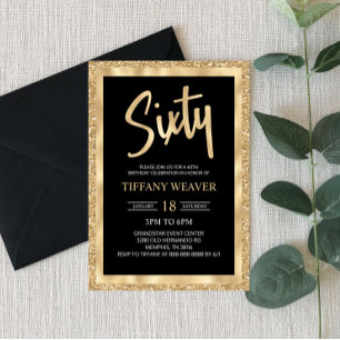 Gold Foil Glitter 60th Birthday Invitation Kaart