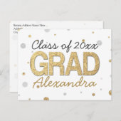 Gold Foil Glitter Confetti Gradution Party Custom Aankondigingskaart (Voorkant / Achterkant)