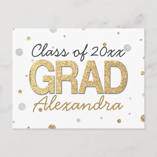 Gold Foil Glitter Confetti Gradution Party Custom Aankondigingskaart (Voorkant)