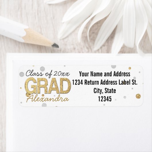 Gold Foil Glitter Confetti Gradution Party Custom Etiket (Insitu)