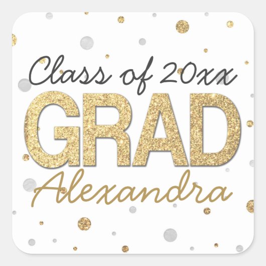 Gold Foil Glitter Confetti Gradution Party Custom Vierkante Sticker (Voorkant)