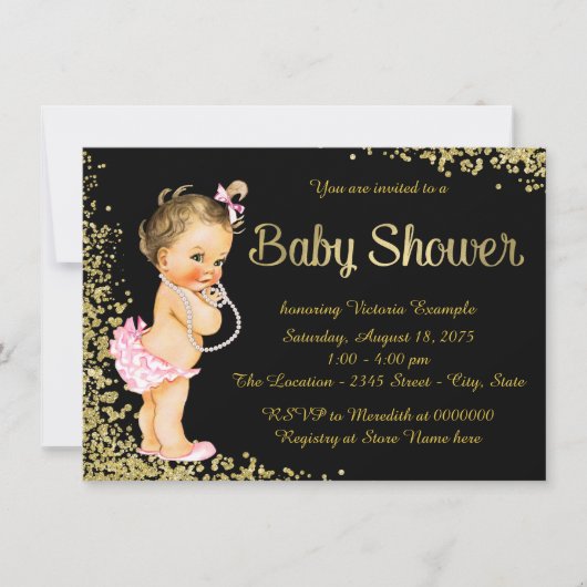 Gold Foil Glitter Girl Baby shower Kaart (Voorkant)
