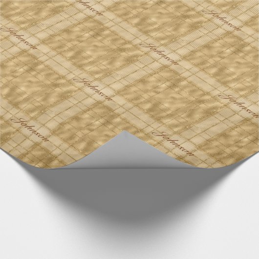 Gold Foil Glitter Glitter Checkered Monogramed Ker Cadeaupapier (Hoek)