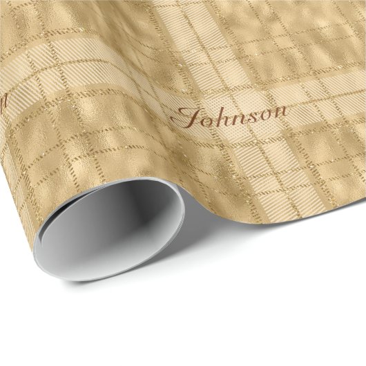 Gold Foil Glitter Glitter Checkered Monogramed Ker Cadeaupapier (Rol Hoek)