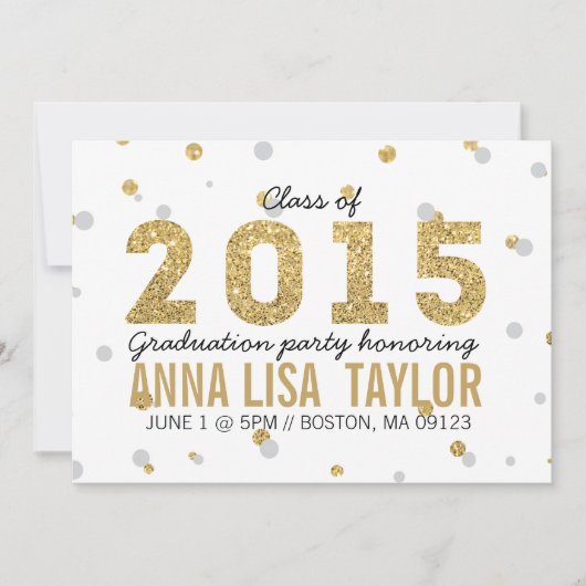 Gold Foil Glitter Gradution Party Invitation Kaart (Voorkant)