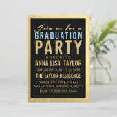 Gold Foil Glitter Gradution Party Invitation Kaart (Staand voorkant)