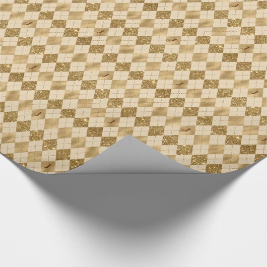 Gold Foil Glitter Harlequin Monogramed Kerstmis Cadeaupapier (Hoek)