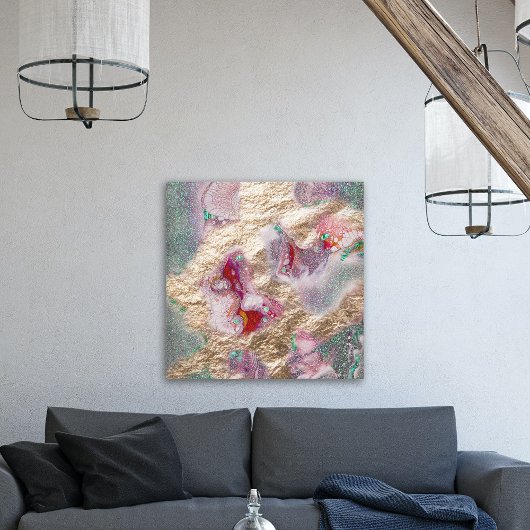 Gold Foil Glitter Liquid Marble Paint Mix Abstract Canvas Afdruk